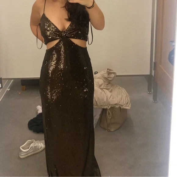 NWT Halston espresso sequin maxi dress - size 0 - Picture 3 of 5
